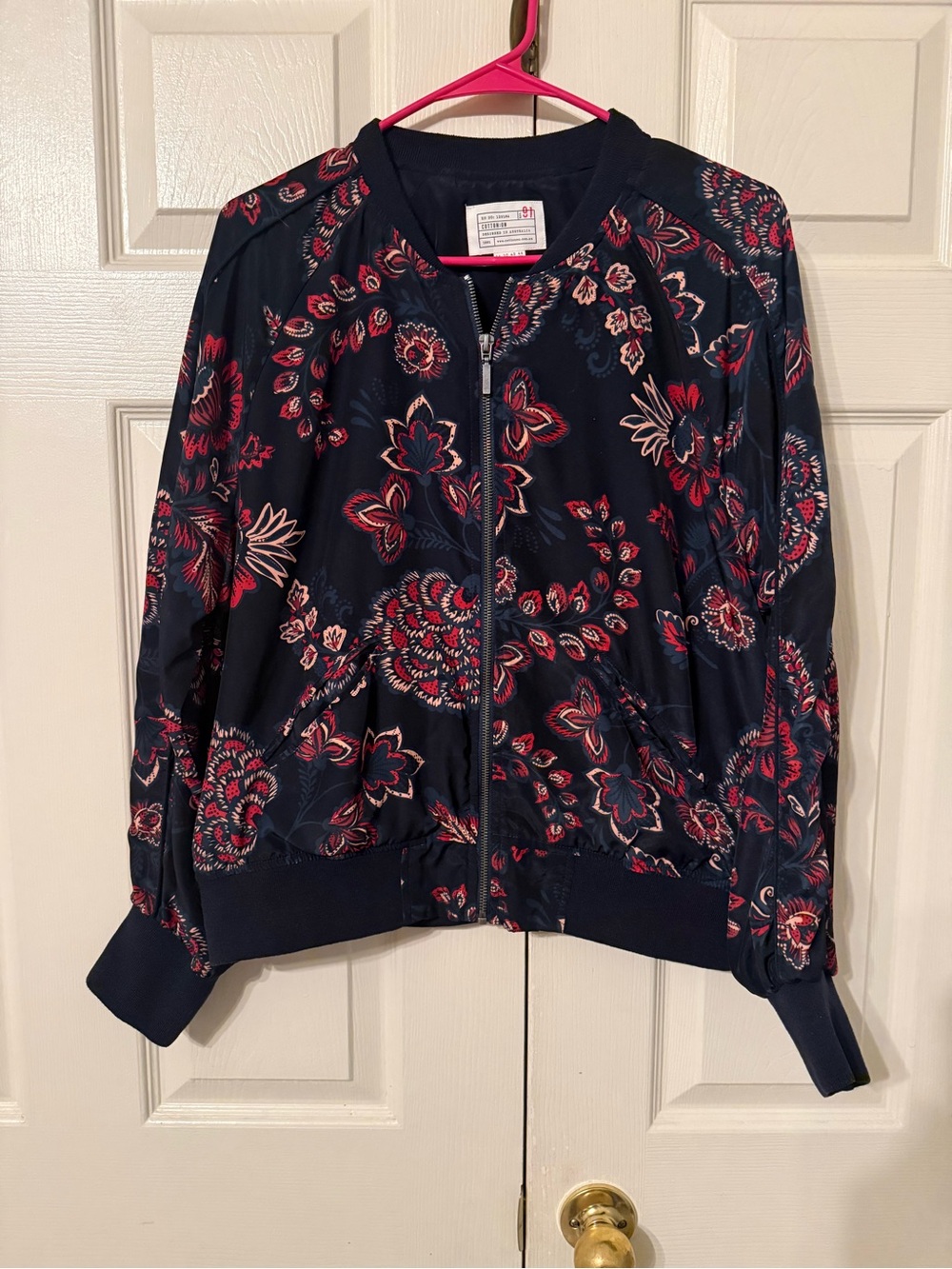 Cotton On Navy Floral Bomber Jacket with Red Accents